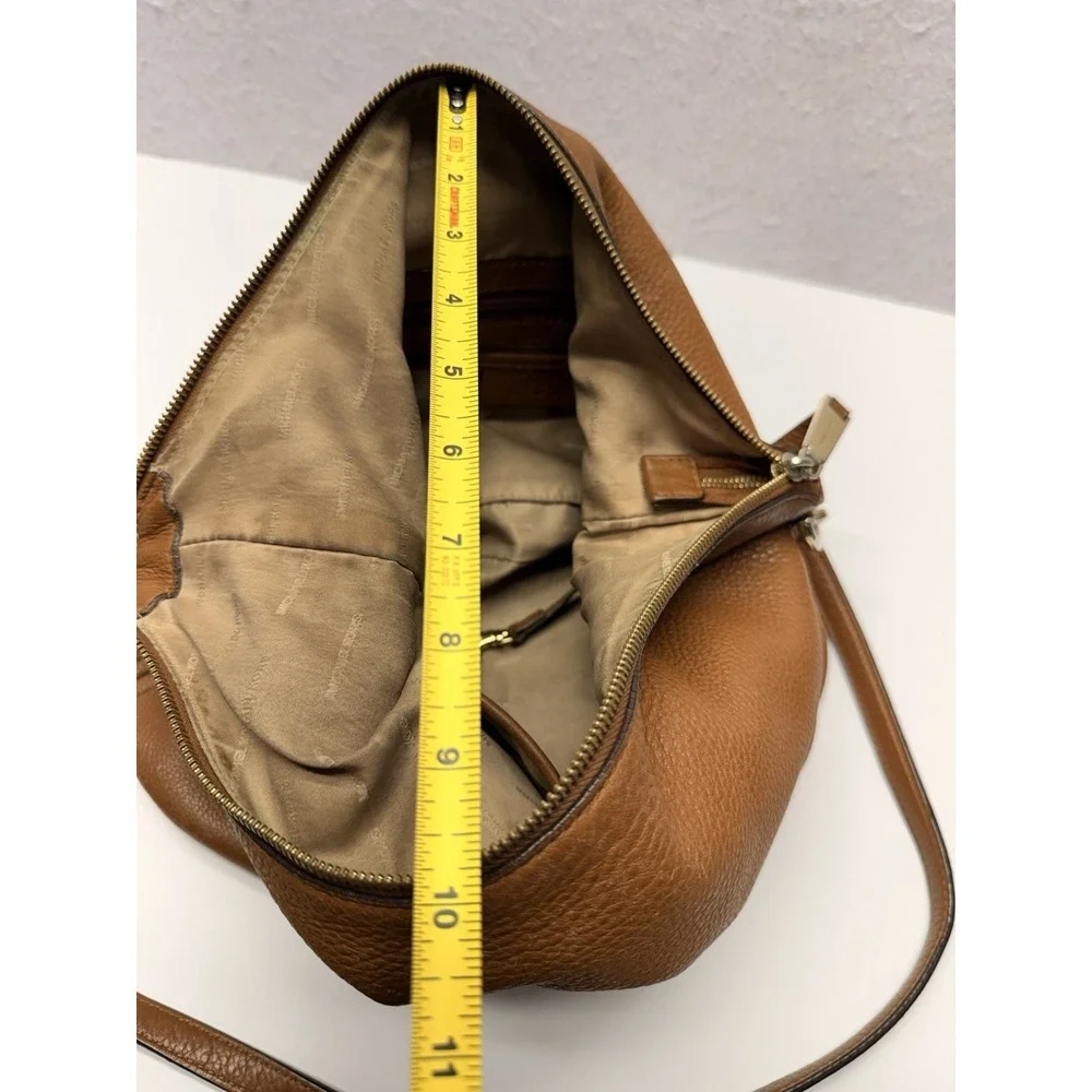 Michael Kors Lupita Large Hobo Bag Cognac Brown Pebbled Leather Crossbody